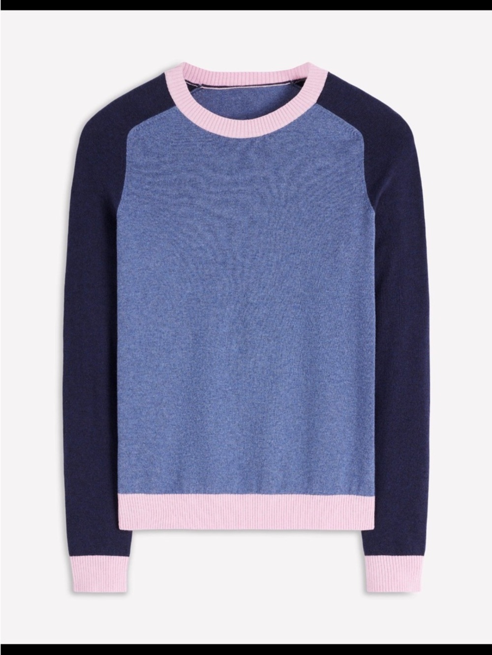 Boden Meg Saddle Sleeve Jumper M Cotton Cashmere Blue Pink Colorblock Sweater